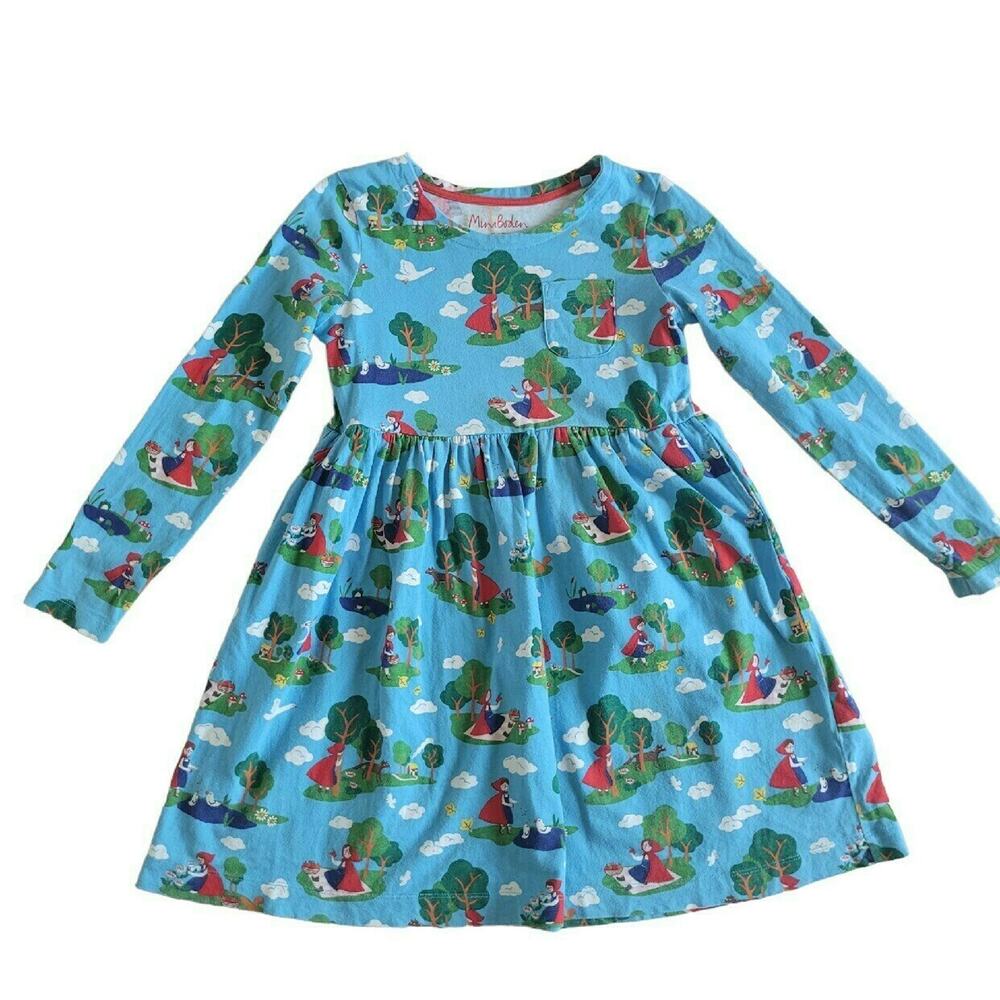Mini Boden Blue Long Sleeve Dress with Colorful Print
